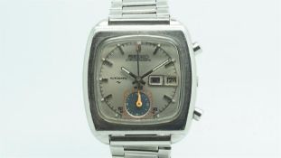 Gentlemen'sÂ Seiko Monaco Chronograph Wristwatch, square silver dial with colourful subsidiary