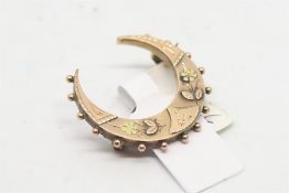 9ct gold engraved crescent brooch