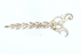 Feather brooch, set with rose cut diamonds, silver and gold mounted