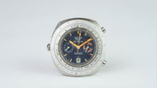 RARE GENTLEMEN'S HEUER CALCULATOR VINTAGE STAINLESS STEEL CHRONOGRAPH, circular navy dial with