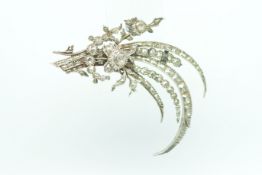 Indian spray brooch, set with polki diamonds, mounted in white metal