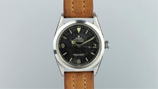 RARE GENTLEMEN'S Rolex EXPLORER STAINLESS STEEL WRISTWATCH REF. 1016, circular black radium dial