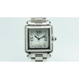 LADIES CHOPARD HAPPY SPORT, square white dial with roman numerals, floating diamonds, stainless