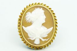 Cameo brooch, oval cameo, within a rope and twisted gold border, tested as 18ct