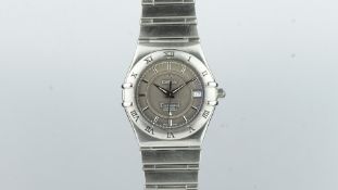 MID SIZE OMEGA CONSTELLATION PERPETUAL CALENDAR WRISTWATCH, aged grey dial, baton hour markers, date