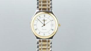 UNISEX LONGINES BI COLOUR WRISTWATCH, white dial Roman numerals, stainless steel and gold case,