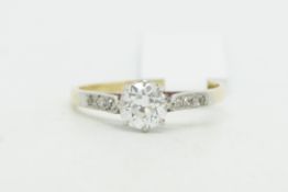 Single stone diamond ring, central old cut diamond weighing an estimated 0.50ct, with diamond set