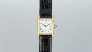 LADIES' CARTIER TANK 18CT GOLD DIAMOND SET WRISWATCH, square off white dial with Roman numerals