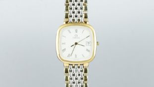 LADIES' OMEGA DEVILLE WRISTWATCH, white dial, date aperture, Roman numerals, quartz movement,