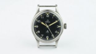 GENTLEMEN'S OMEGA R.A.F. MILITARY 'THIN ARROW' WRISTWATCH REF. 2777-1, circular black dial with