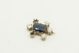 A sapphire and diamond pendant a/f, central oval cushion cut sapphire, surrounded by old cut