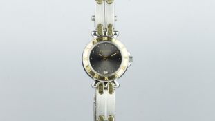 LADIES' PEQUIGENET WRISTWATCH REF. 1408, sunburst grey dial, dot hour markers, steel and gold