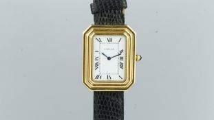 CARTIER 18CT WRISTWATCH, white rectangular dial with black Roman numerals, octagonal 18ct stepped