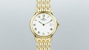 GENTLEMEN'S RAYMOND WEIL GENEVE WRISTWATCH, white dial, Roman numerals, date aperture, gold plated