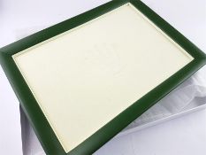 ROLEX PRESENTATION TRAY, green suede and leather, role shop display tray, unused with protective