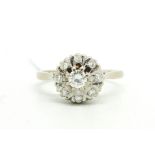 Diamond cluster ring, round brilliant cut diamonds, set in 18ct yellow gold, ring size L1/2