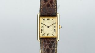 LADIES' CARTIER TANK 18CT GOLD WRISTWATCH, patina dial, Roman numerals, 18ct gold, original bracelet