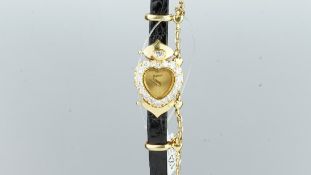 LADIES' DELANEAU DIAMOND WRISTWATCH, signed heart-shaped plain face with diamond-set bezel and