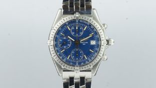 GENTLEMEN'S BREITLING CHRONOGRAPH WRISTWATCH REF. B15047, blue dial, triple register, date aperture,