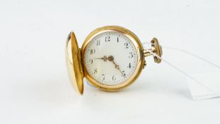 VINTAGE UNKNOWN DIAMOND 18CT GOLD POCKET WATCH, circular white dial with Arabic numerals and gold