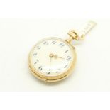 Enamel and diamond fob watch, circular white enamel dial with Arabic numerals, the reverse depicting