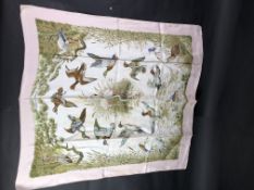 Hermes Halte en Camargue Silk Scarf in soft Pink with Bird Detail. Approximately 88x92cm