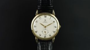 GENTLEMEN'S OMEGA AUTOMATIC OVERSIZE WRISTWATCH, circular silver dial with gold Arabic numerals