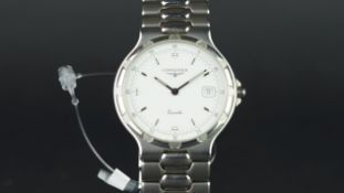 GENTLEMEN'S LONGINES WIRSTWATCH W/ PAPER WORK, circular white dial baton hour markers and a date