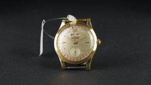 GENTLEMEN'S EBERHARD GOLD CALENDAR WRISTWATCH, circular silver dial with a sub dial at 6 and day