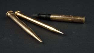 3 GOLD CASED PENS, x3 gold cased pens, one made by e baker and sons.