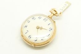Enamel and diamond fob watch, circular white enamel dial with Arabic numerals, the reverse depicting