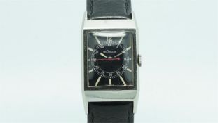 Gents LeCoultre Vintage Wristwatch, rectangular black dial with circular minute track with hour