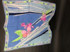 Leonard Blue Floral Silk Square Scarf. Approximately 83x94cm