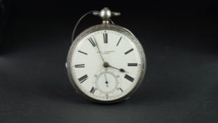 VINTAGE JOHN FORREST SILVER POCKET WATCH, circular white dial with Roman numerals, a minute track