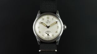 GENTLEMEN'S OMEGA OFFICER MILITARY STYLE WRISTWATCH, circular silver dial with Arabic numerals and a