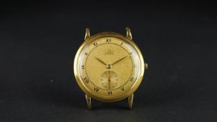 GENTLEMEN'S OMEGA GOLD WRISTWATCH, circular gold dial with Roman numerals and a subsidiary second