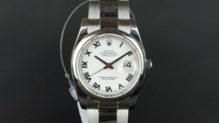 GENTLEMEN'S ROLEX DATEJUST W/ BOX PAPERS & TAGS REF. 116200, circular white dial with raised Roman