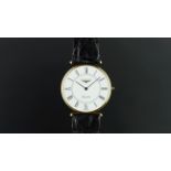 GENTLEMEN'S LONGINES DRESS WATCH, circular white dial, black Roman numerals, 18ct slim case,