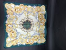 Cerruti Paris, silk square scarf. Gemstones/Jewellery design print. Approximately 90x88cm