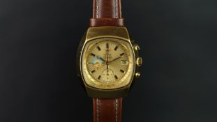GENTLEMEN'S OMEGA SEAMASTER GOLD PLATED AUTOMATIC CHRONOGRAPH, circular gold twin register dial with