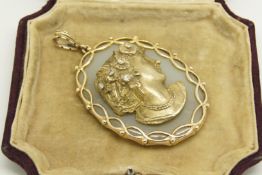 Vintage chalcedony, diamond and gold cameo, designed as an oval chalcedony plaque, with a gold
