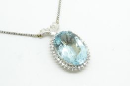 Aquamarine and diamond pendant, large oval cut aquamarine weighing an estimated 30.00ct,