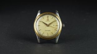 GENTLEMEN'S OMEGA SEAMASTER BI COLOUR WRISTWATCH, circular aged dial with gold baton hour markers
