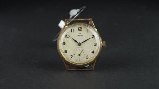 GENTLEMEN'S OMEGA 9K GOLD WRISTWATCH, circular off white dial with Arabic numerals and subsidiary