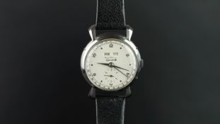 GENTLEMEN'S WITTNAUER TRIPLE CANLENDAR WRISTWATCH, circular white dial with dot hour markers and