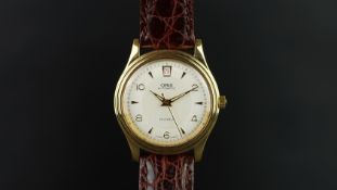 GENTLEMEN'S ORIS DATE GOLD PLATED WRISTWATCH, circular silver dial with gold Arabic numerals and