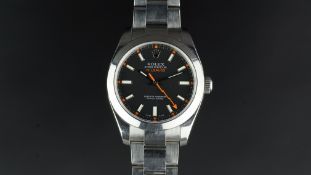 GENTLEMEN'S ROLEX MILGAUSS 2008 WRISTWATCH REF. 116400, circular black dial with white baton hour