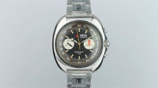 GENTLEMEN'S ROAMER PASADENA 733 VINTAGE STAINLESS STEEL CHRONOGRAPH, circular black twin register