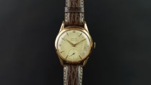 GENTLEMEN'S OMEGA SEAMASTER GOLD WRISTWATCH, circular aged dial with gold hour markers and a sub