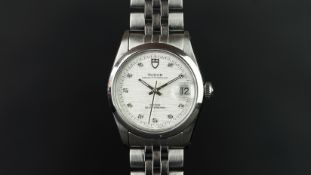 GENTLEMEN'S TUDOR ROLEX PRINCE OYSTER DATE DIAMOND DIAL REF. 74000, circular linen diamond dot